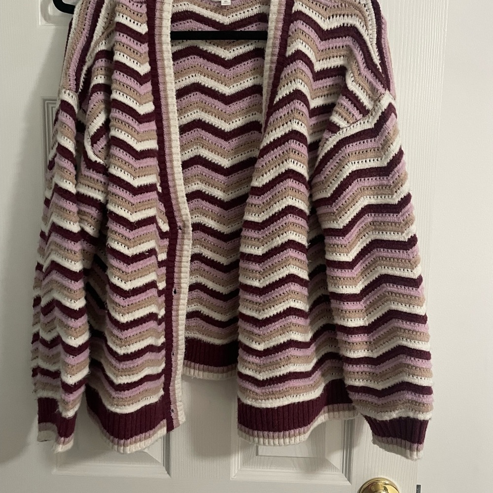 Striped Burgundy and Cream Women's Sweater